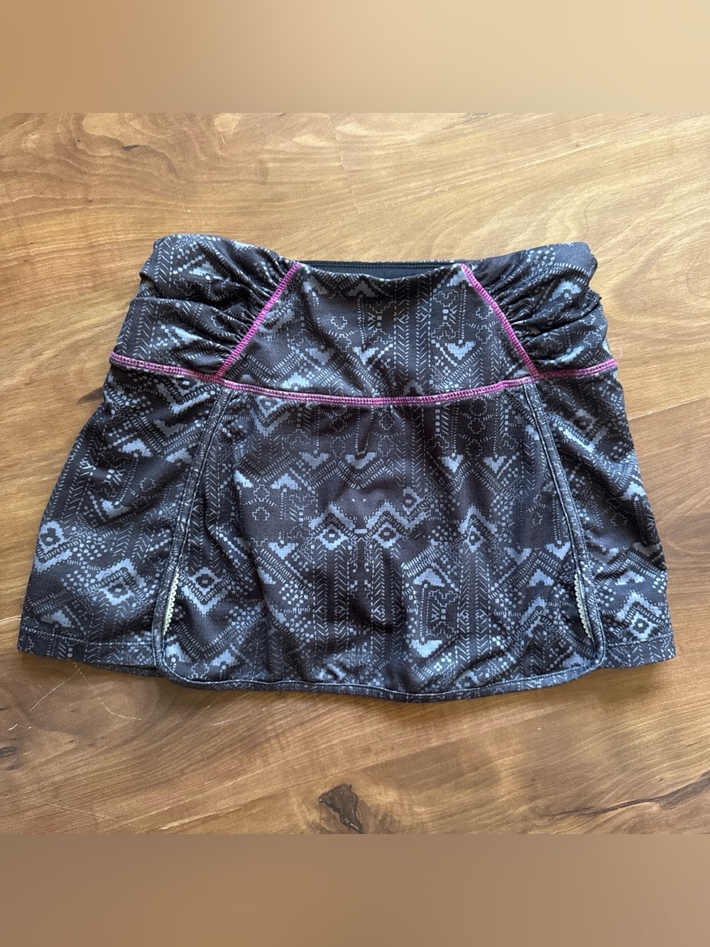 Athleta Black Patterned Skort with Pink Stitching